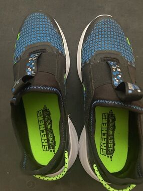 Skechers Kids Slip-On Sneakers in Blue & Neon Green